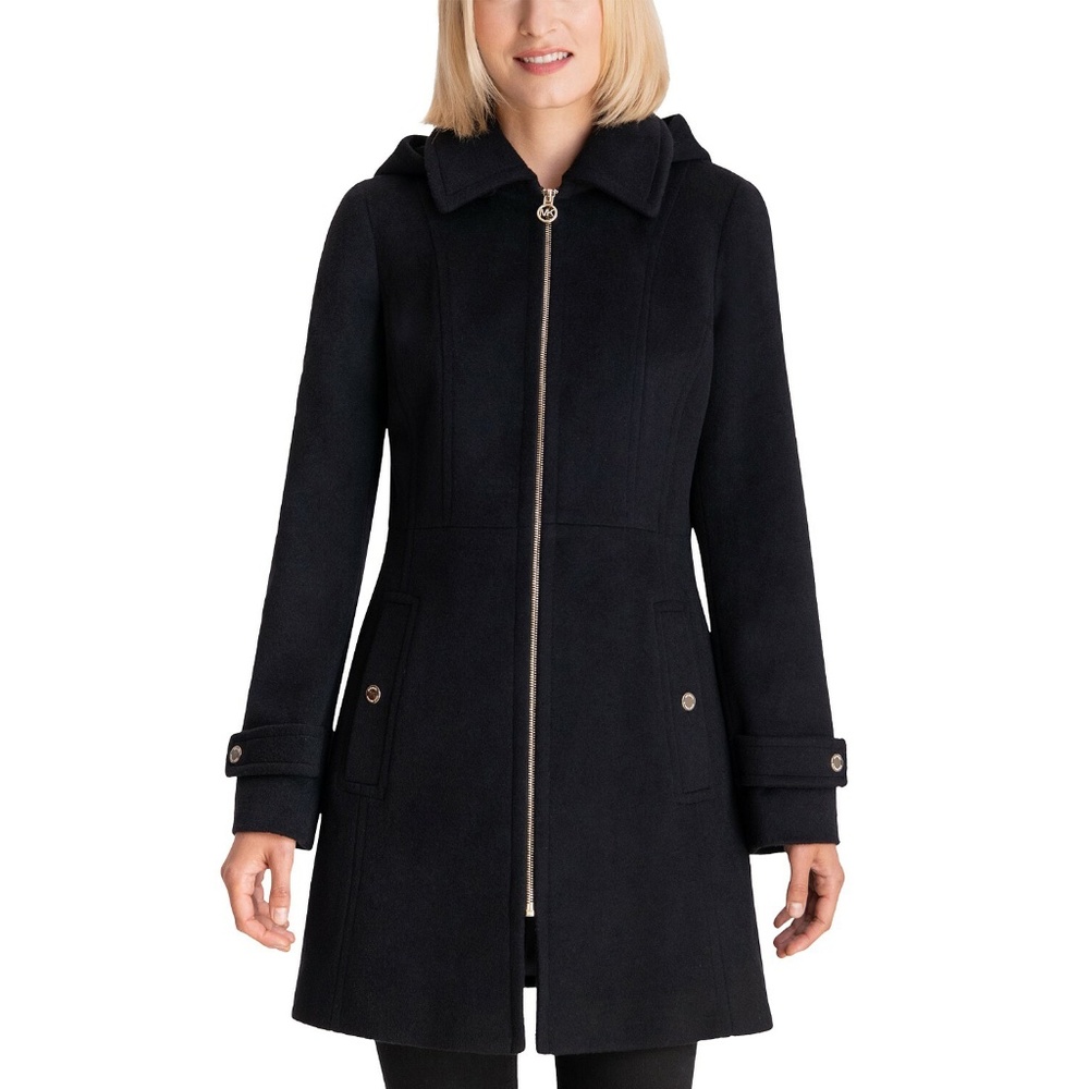 Michael Kors Black Wool Fitted Pea Coat Size XL